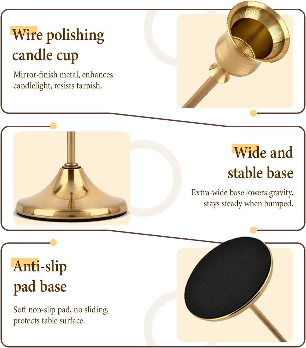 Gold Candlestick Holders Set of 3 Weighted Stable Base