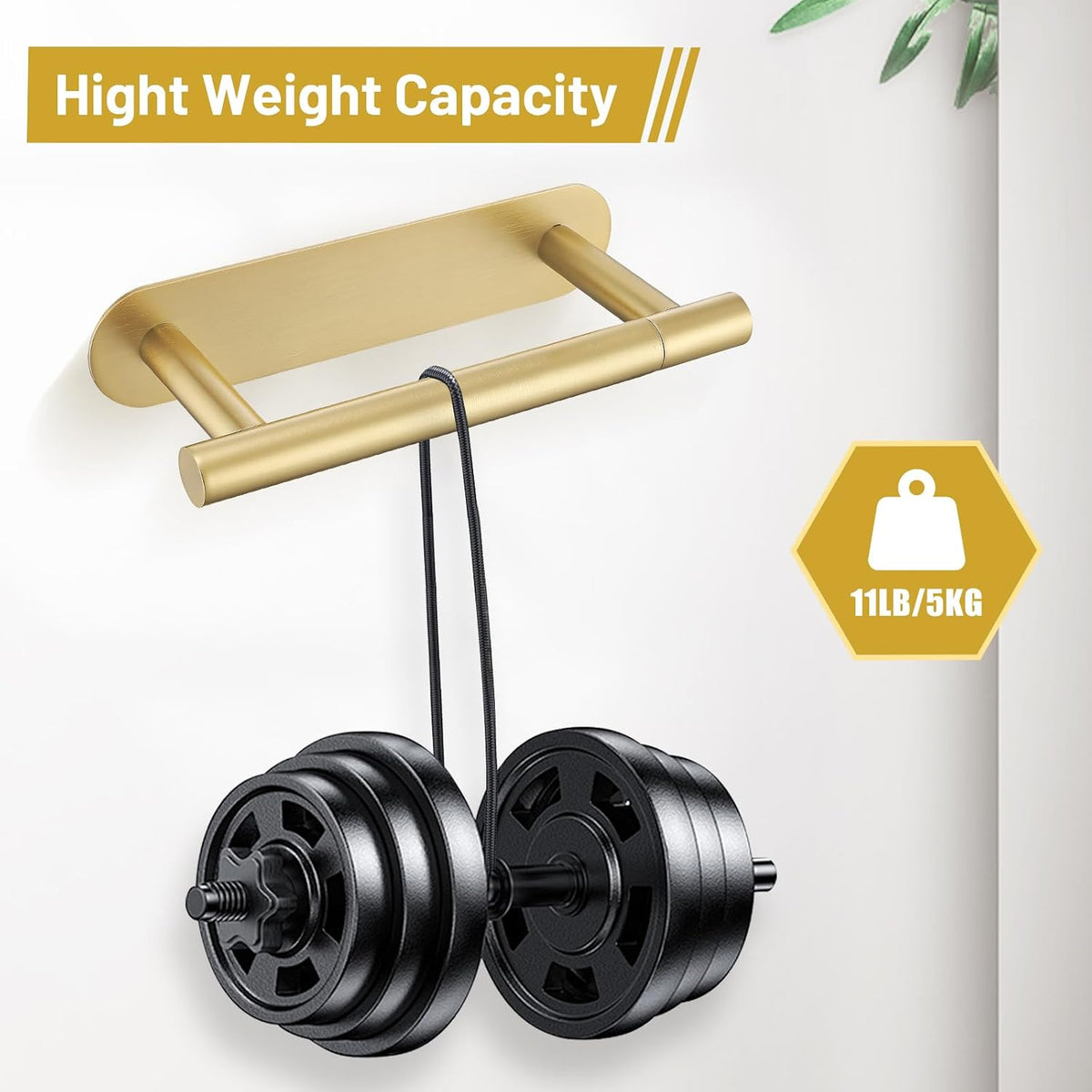 Brushed Gold Self Adhesive Toilet Roll Paper Holder No Drill for Bathroom