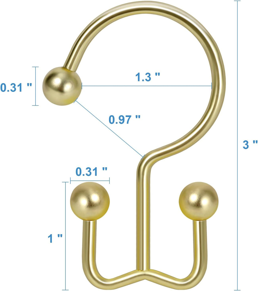 TOPROD 12 Pack Shower Curtain Hooks Rings, Double Sided Shower Hooks for Shower Curtain, Stainless Steel Shower Rings Rust Proof for Bathroom Shower Curtain Rod Curtains, Free Gliding, Gold