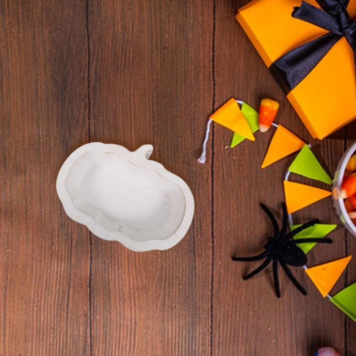 SHOWERORO Pumpkin Shaped Wooden Dessert Bowl 7.67 Inch Fruit Serving Plate for Snacks Storage Home Kitchen Dining