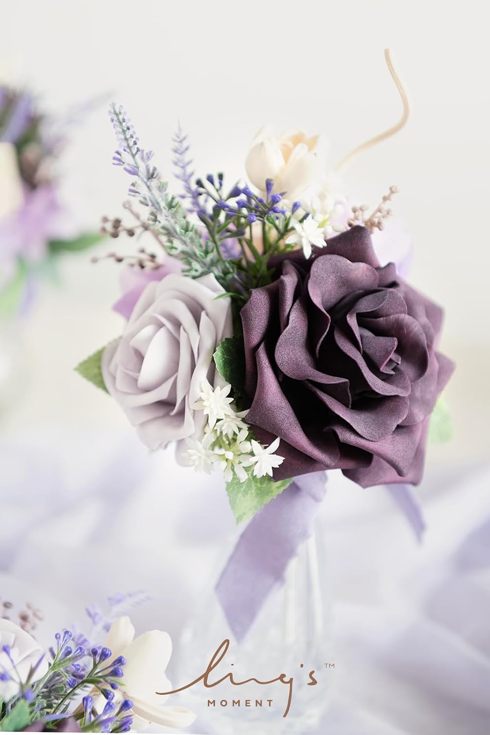 Ling's moment Light Purple Flowers Mini Bridesmaid Bouquets Set of 6 Pre-Made Lilac Small Floral Wedding Centerpieces (Lavender)