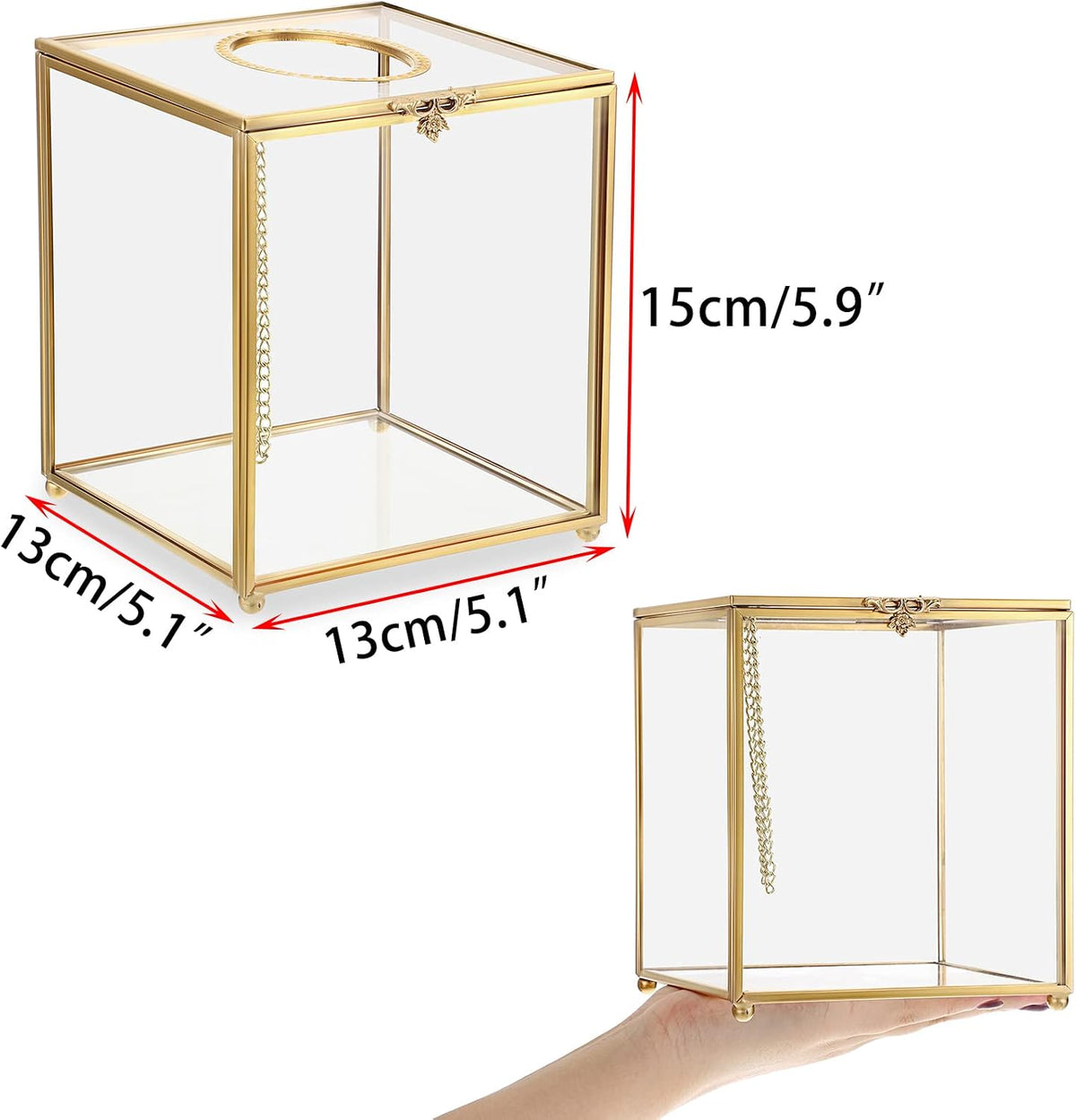 Sumnacon Square Clear Glass Tissue Box Cover, Gorgeous Gold Tissue Holder