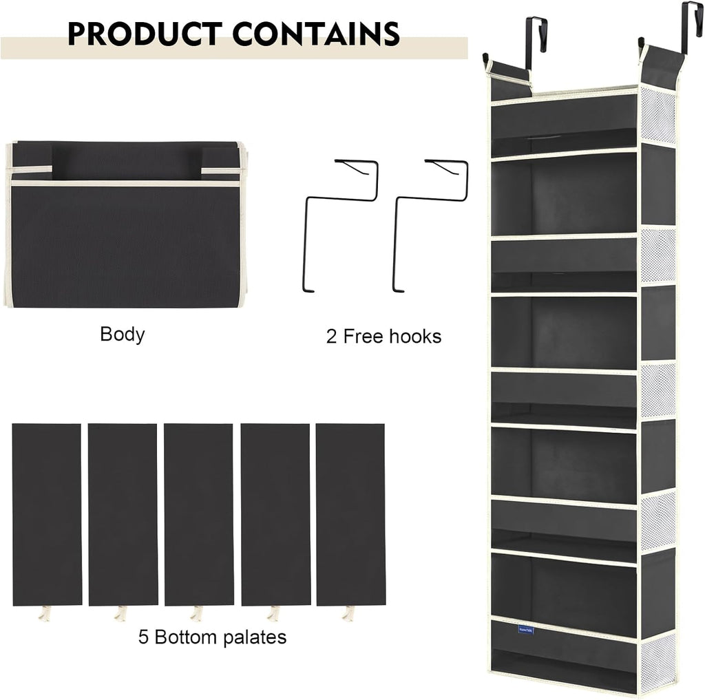 Over The Door Hanging Organizer 5-Shelves and 10 Side Pockets, Over The Door Storage for Bathroom and Bedroom, Back of Door Organizers for Baby Accessories and Kid's Toys (13"x5"x44", Black)