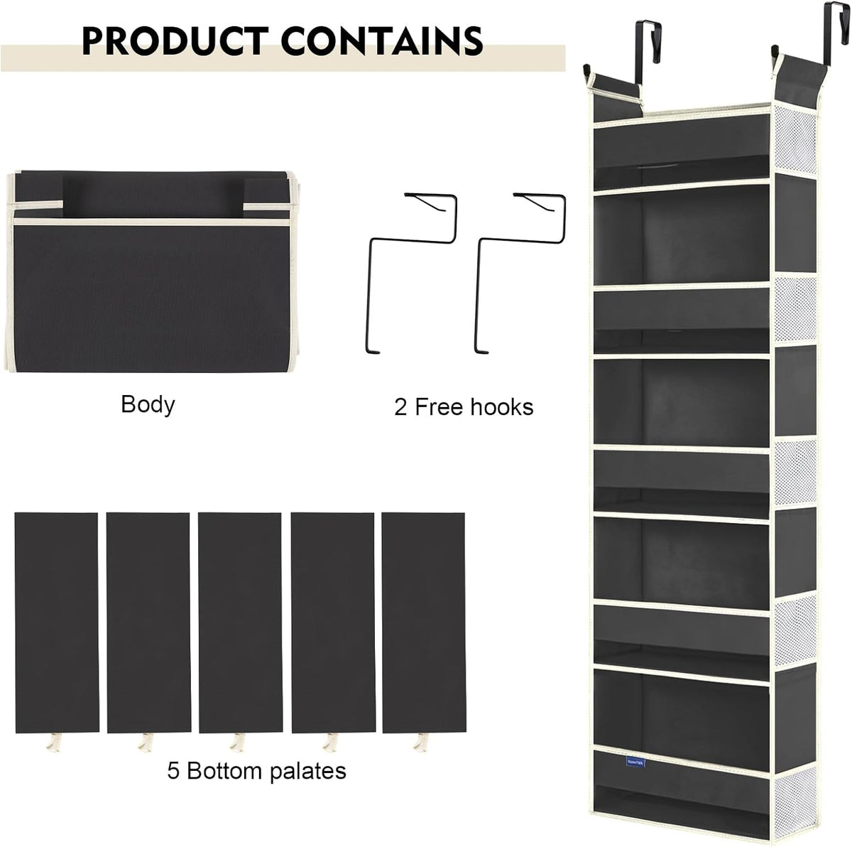 Over The Door Hanging Organizer 5-Shelves and 10 Side Pockets, Over The Door Storage for Bathroom and Bedroom, Back of Door Organizers for Baby Accessories and Kid's Toys (13"x5"x44", Black)