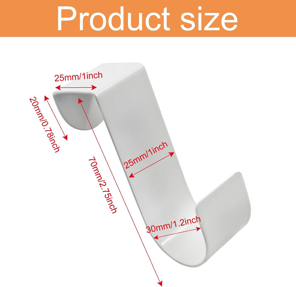 6 Pack Over The Cabinet Door Hook, 70mm Metal (White)