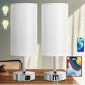 Yarra-Decor Bedside Lamps with USB Port - Touch Control Table Lamp for Bedroom 3 Way Dimmable Nightstand Lamp Set of 2 with Round White Fabric Shade for Living Room, Dorm, Home Office (White, 2 Pack)