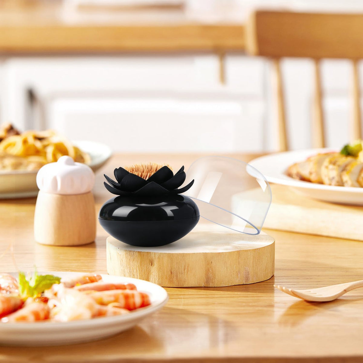 Bloss Lotus Cotton Swab Holder, Qtip Dispenser, Toothpicks Container-Black