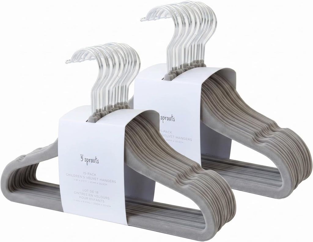 3 Sprouts Velvet Baby Hangers, Non Slip Slim, Dark Gray, 30 Pack