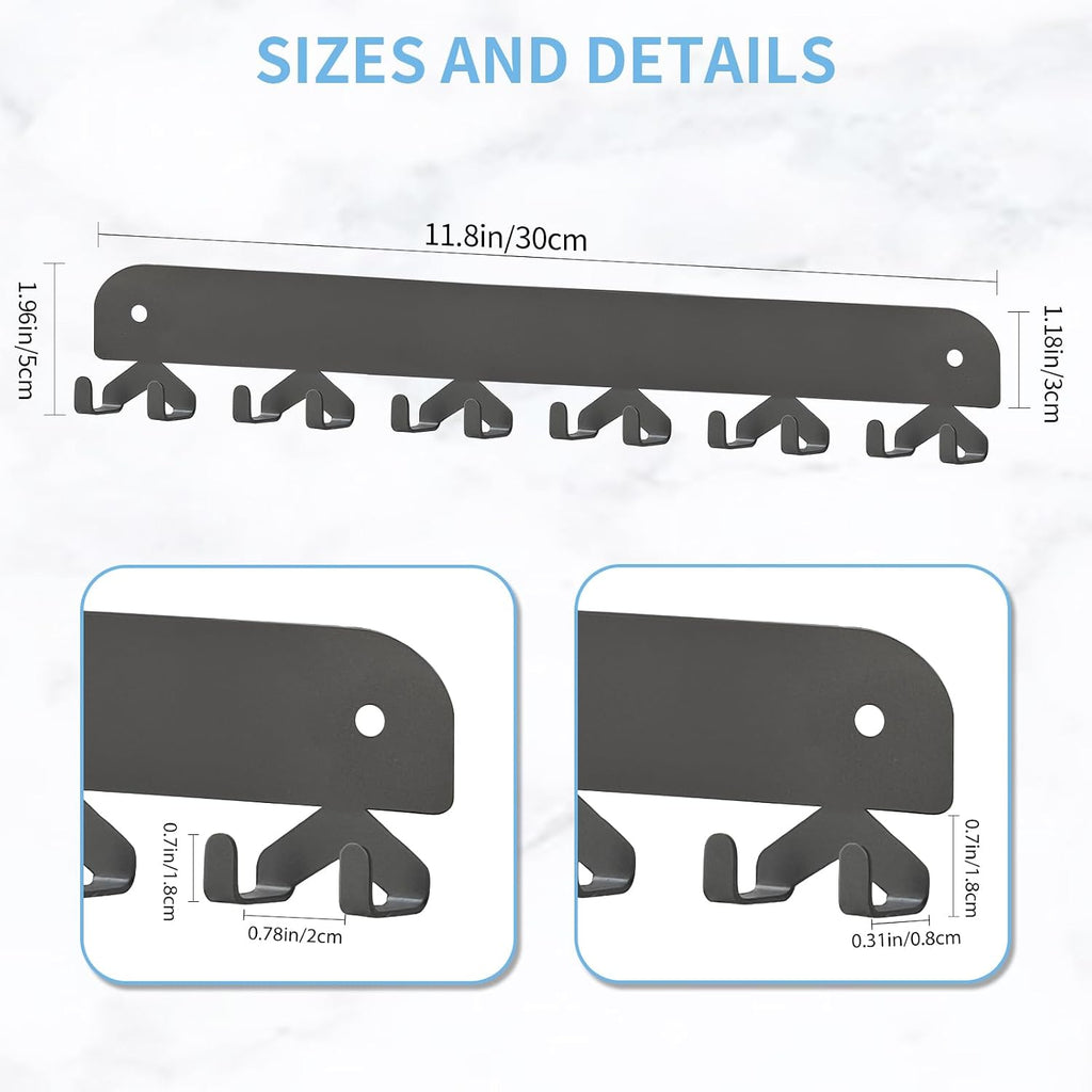 2 Pack Key Holder for Wall, Key Hooks Wall Mount with 12 Hooks, No Drilling Required, Self-Adhesive Key Rack, Key Hanger Wall Mount for Corridor, Kitchen, Living Room - Gray