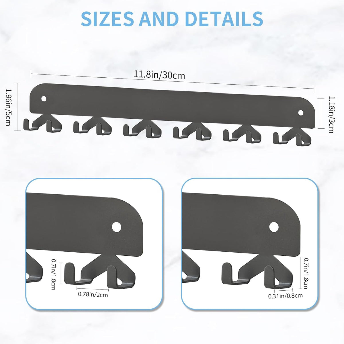 2 Pack Key Holder for Wall, Key Hooks Wall Mount with 12 Hooks, No Drilling Required, Self-Adhesive Key Rack, Key Hanger Wall Mount for Corridor, Kitchen, Living Room - Gray