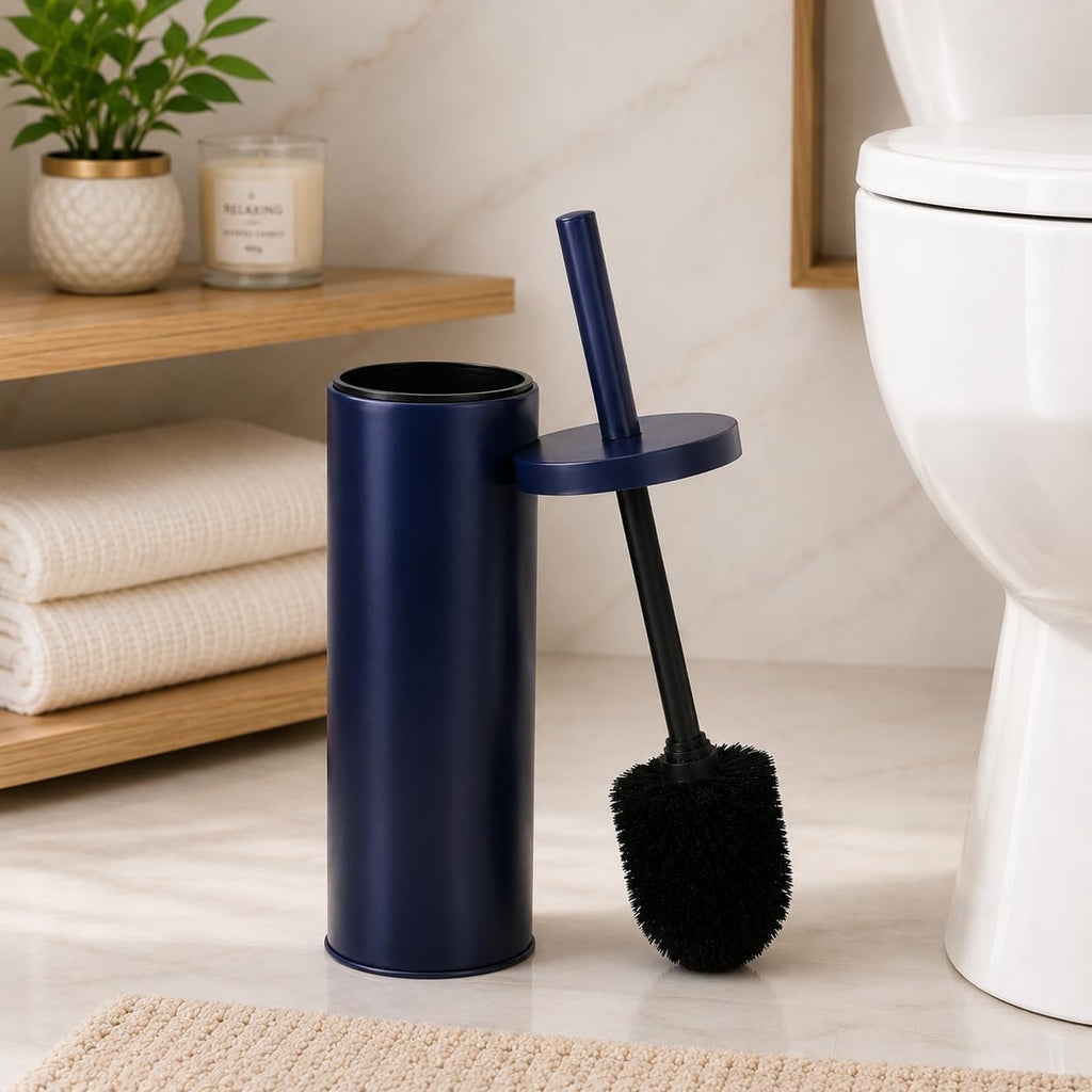 Deep & Sturdy Toilet Bowl Brush with Holder - Durable Scrubbing - Toilet Cleaners - Household Essentials - Bathroom Cleaner - Cleaning Supplies - Household Supplies, Matte Navy