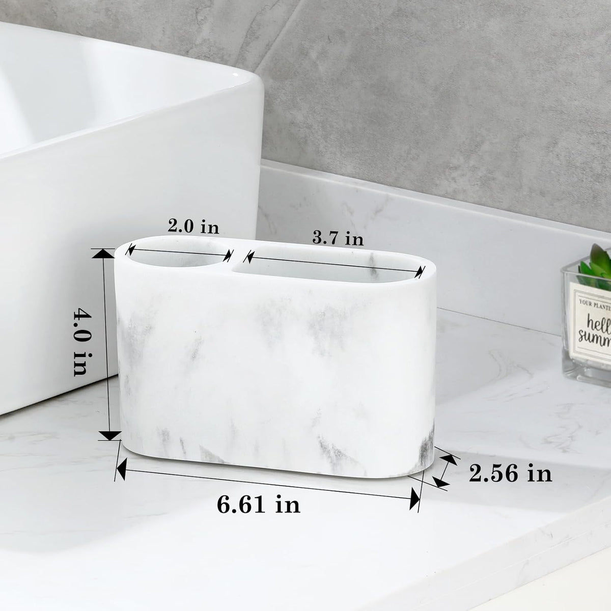 Luxspire 2 Slots Toothbrush and Toothpaste Holder, Resin, Gravel White