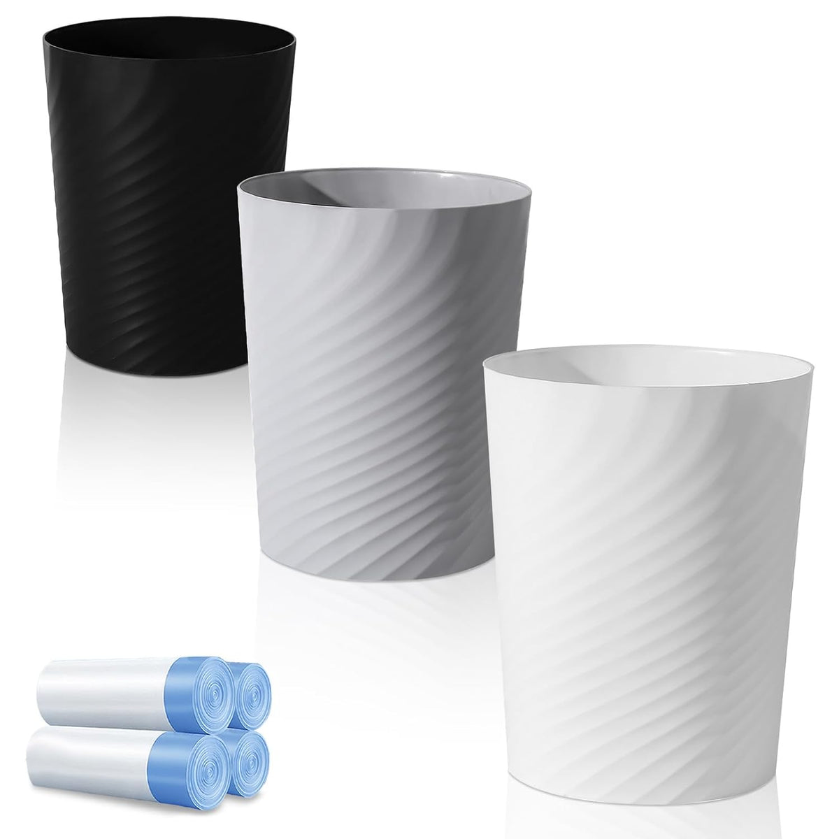 Small Bathroom Trash Can with Bags Garbage Can, 3 Pack, White Grey Black