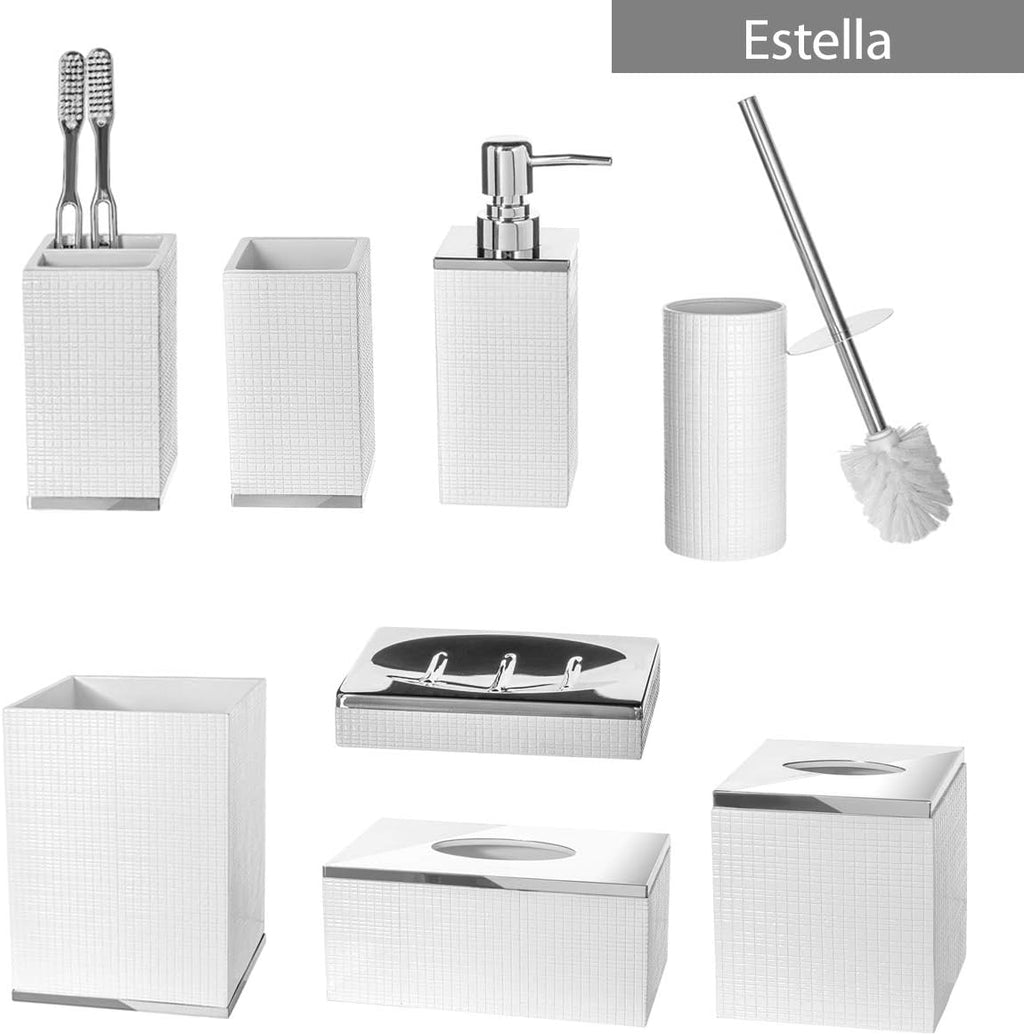 Estella White Square Resin Tissue Box Cover with Silver Top