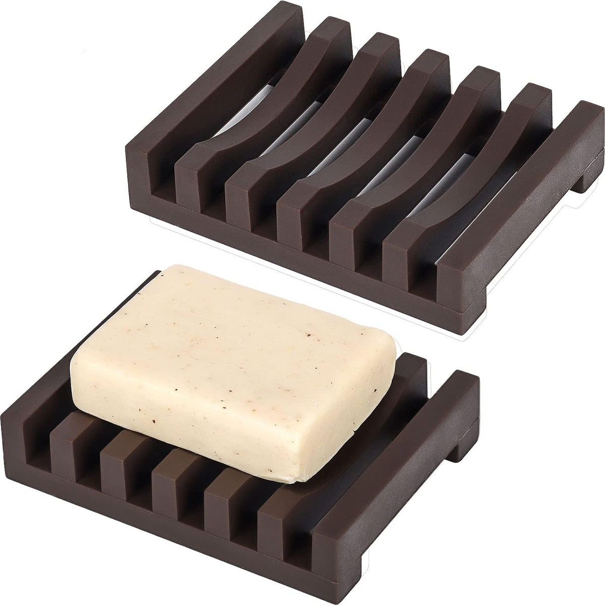 Topsky 2Pcs Soap Dish Holder, Non-Slip Bathroom Accessories Silicone Soap Case Saver, Sink Deck Bathtub Shower Dish Soap Drainer, Silicone Holder for Soap, Sponges, Scrubber (Brown)