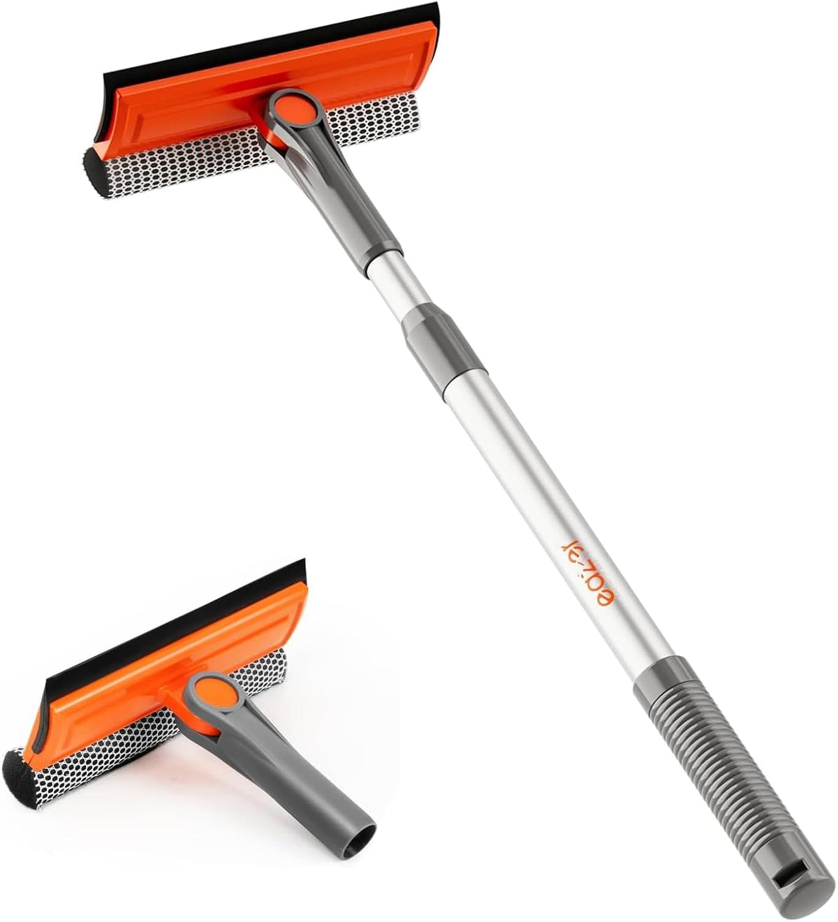 eazer Professional Window Squeegee, 2-in-1 Rotatable Squeegee for Window Cleaning Kit, Window Cleaner Tool, Window Washing Equipment Kit with Extension Pole for Shower/Windshield - 2 Head