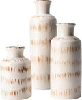 Vintage Ceramic Flower Vase Set of 3, Rustic Farmhouse Vase for Home Decor, Distressed Decorative Vase for Table Entryway Mantel Centerpiece Living Room Bathroom Bedroom (Ivory Vein)