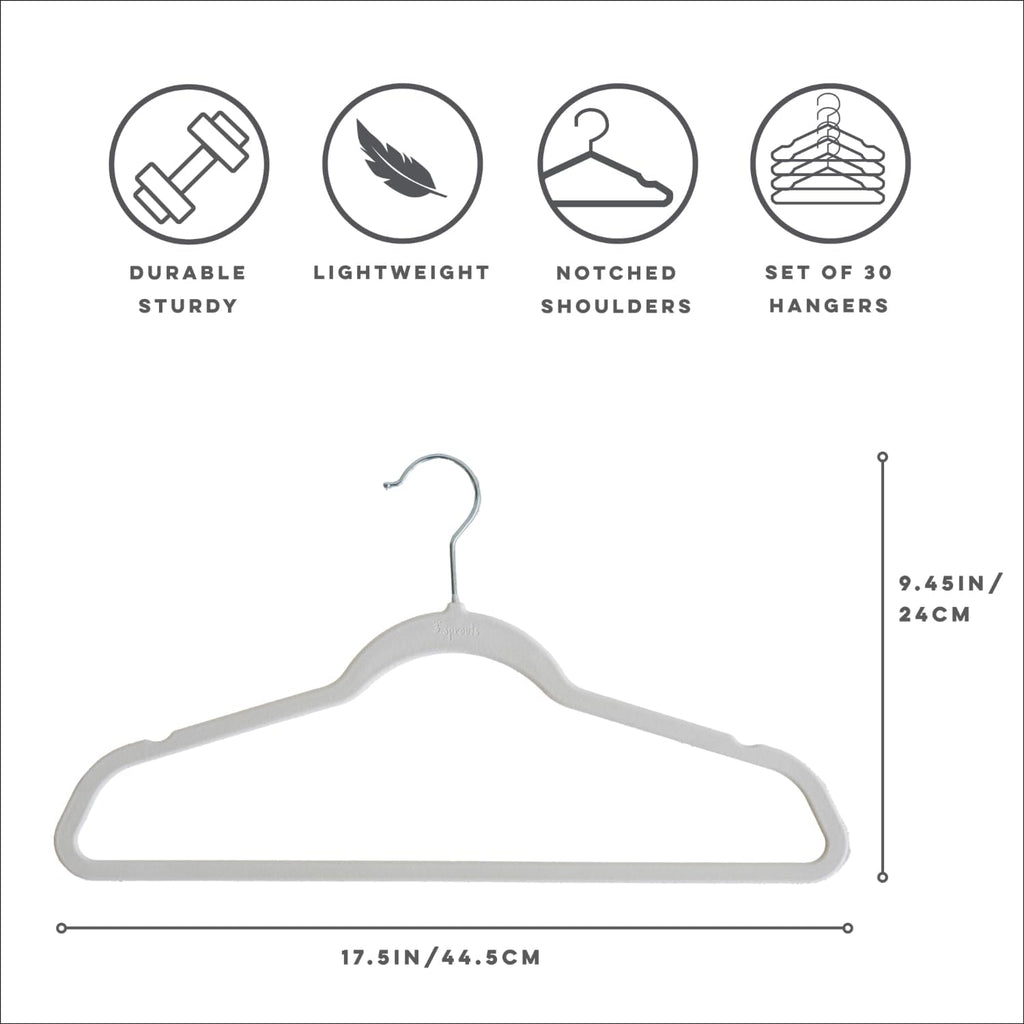 3 Sprouts Adult Velvet Hangers, Non Slip Felt Hanger Set, Gray, 30 Pack