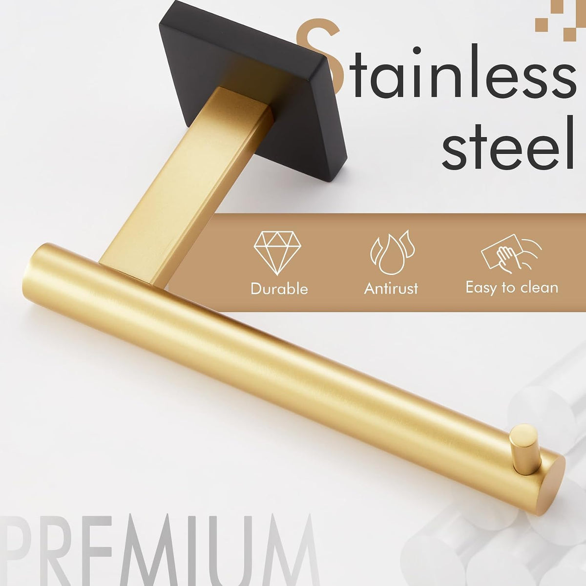 KOKOSIRI Toilet Paper Holder Black with Gold Toilet Roll Holder Hold Mega Rolls Kitchen Bathroom Tissue Paper Dispenser Stainless Steel, B2005GDK