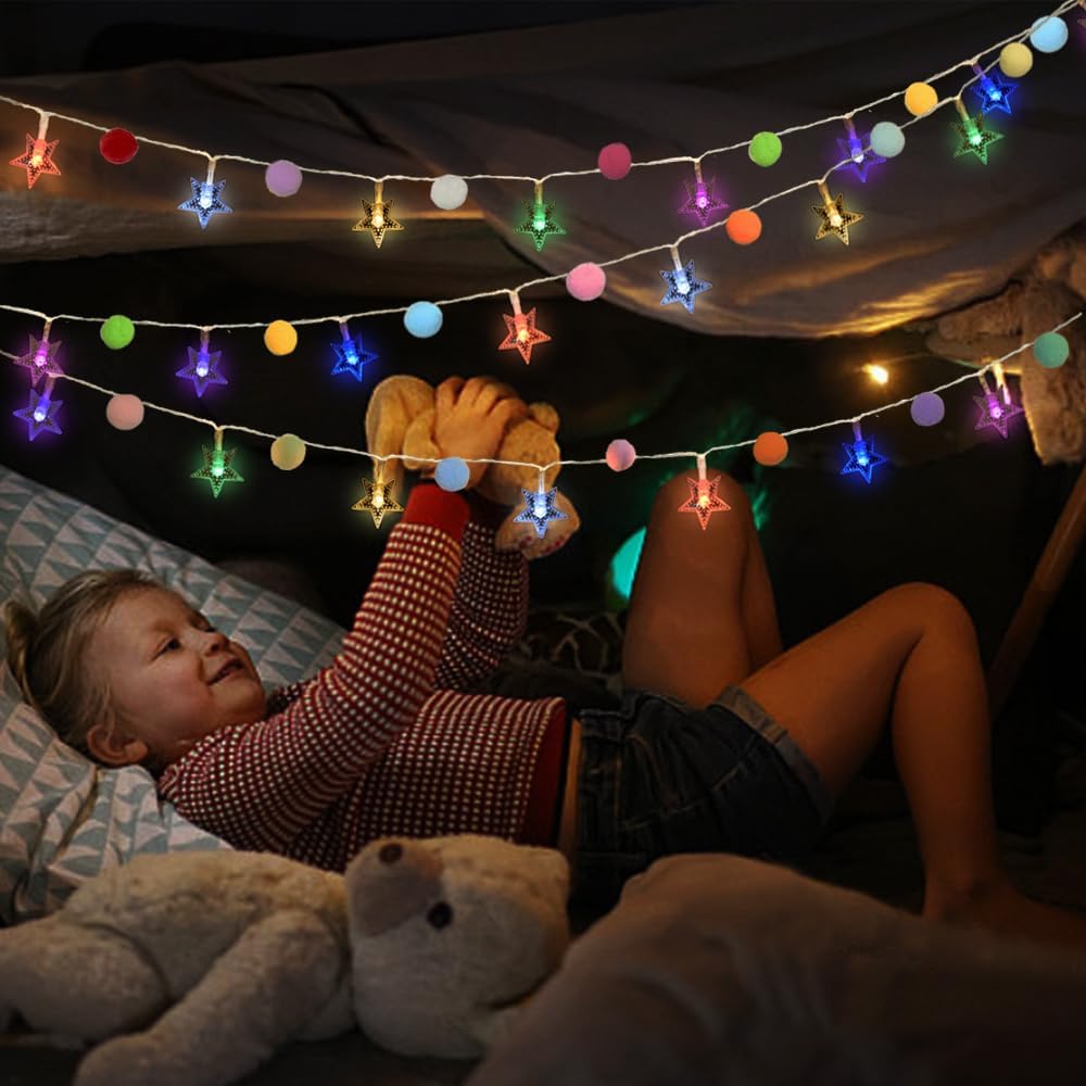 ChiRee Colroful Star Lights with Pom Poms