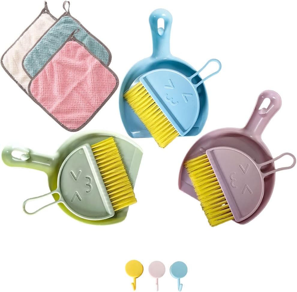 Mini Broom and Dustpan with Hanging Hook Set for Home Car Kitchen Table