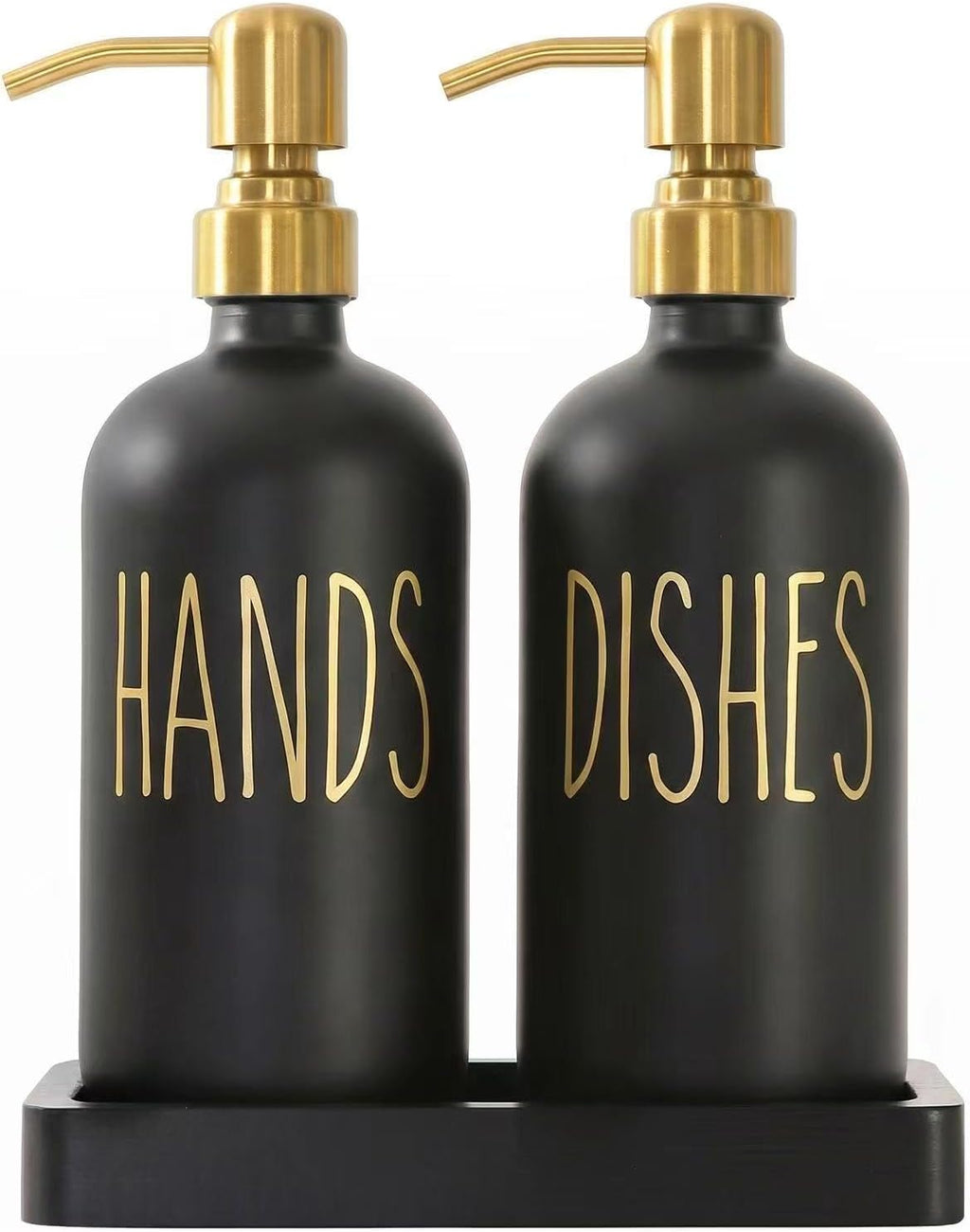 MOMEEMO Soap Dispenser for Kitchen Sink with Ceramic Tray, Black & Gold