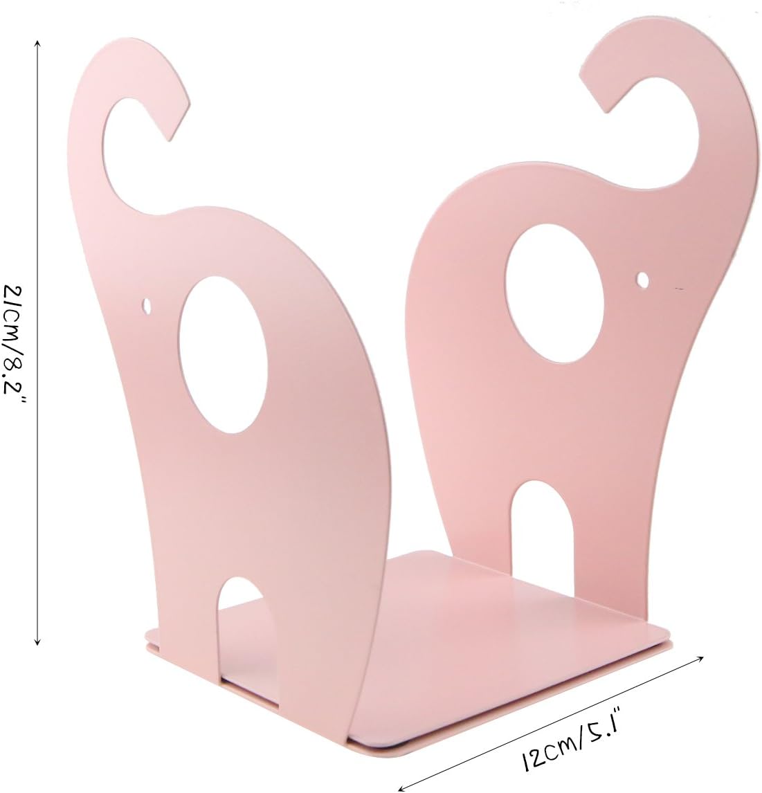 Cartoon Elephant Pattern Book Organizer Cute Metal Bookends for Kids School Library Desk Study Home Office Decoration Gift (Pink)