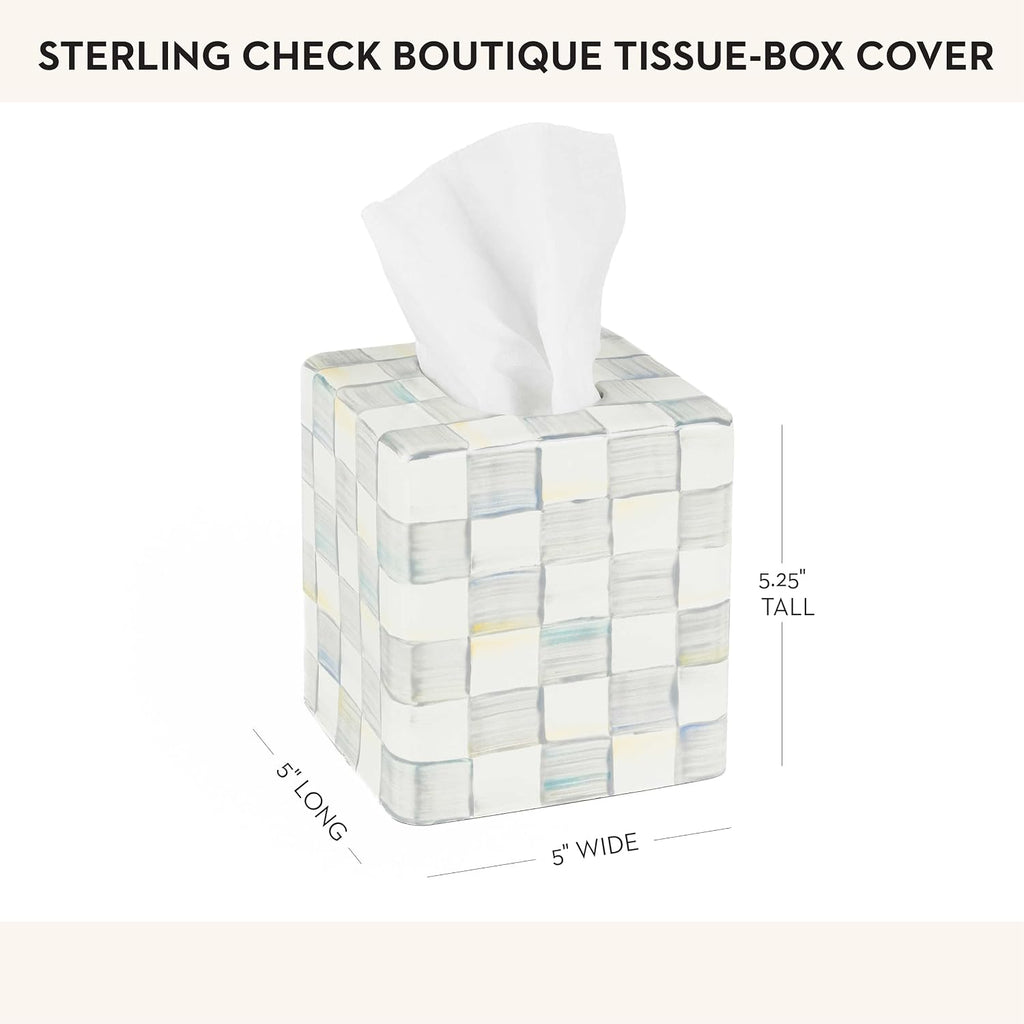 MACKENZIE-CHILDS Tissue-Box Cover, Gray-and-White Sterling Check, Square