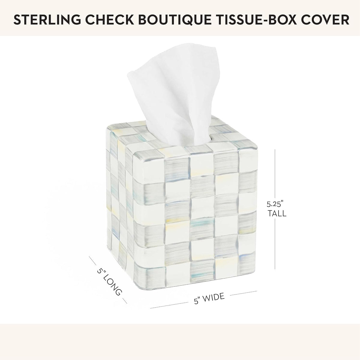 MACKENZIE-CHILDS Tissue-Box Cover, Gray-and-White Sterling Check, Square
