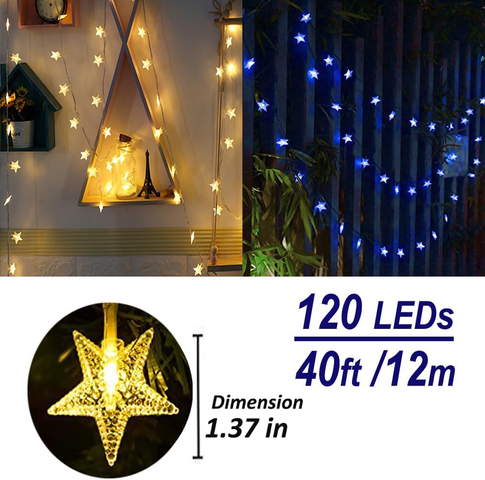 Solhice 40ft Color Changing Star String Lights for Bedroom 120 LEDs, Twinkle Lights USB Powered for Kids Room Indoor, Hanging Lights with Remote