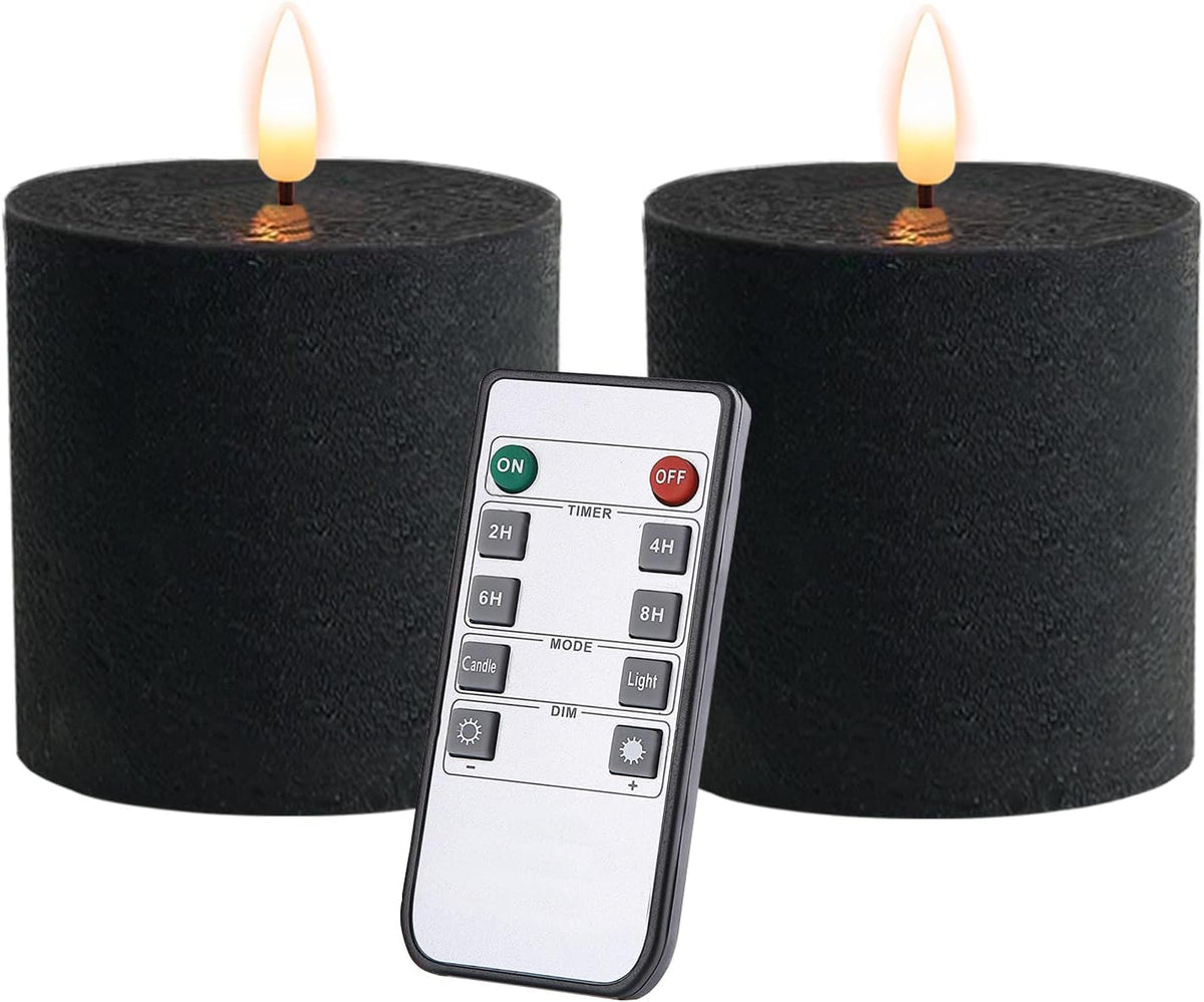 volnyus Black Flameless LED Pillar Candles Set of 2, 3x3 Inches Flat Top