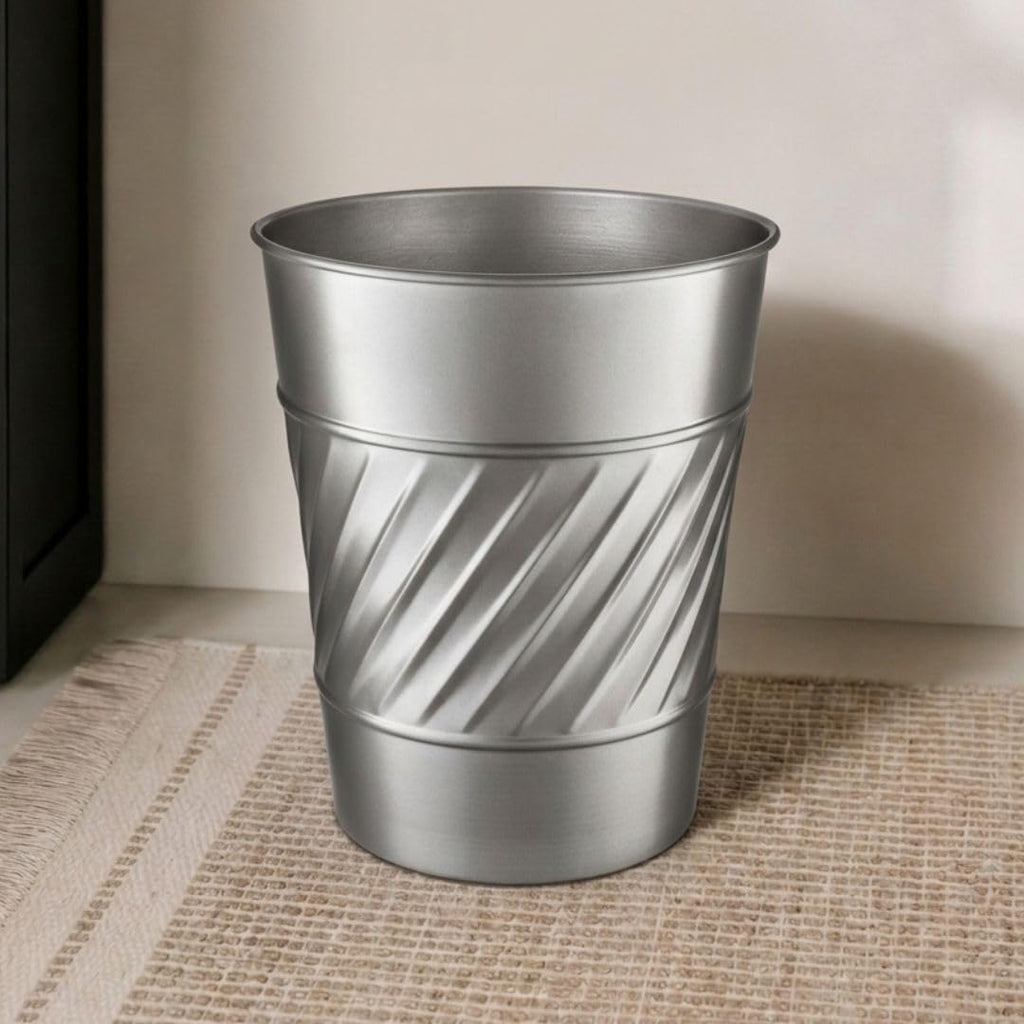 Monarch Abode Metal Bathroom Trash Can – Waste Basket for Bedroom, Office Desk, & Dorm, Handcrafted Wave Embossed, Durable Decorative Pewter Small Trash Can Bathroom Garbage Bin Wastebasket