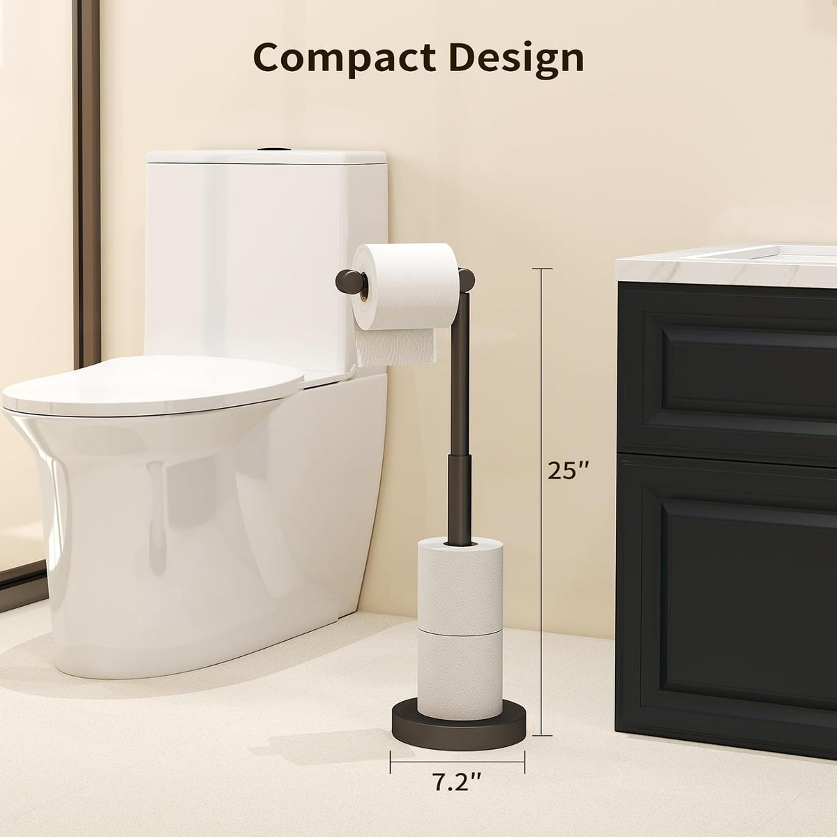 YUMORE Toilet Paper Holder Stand, Minimalist Design, Matte Black