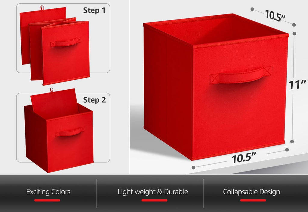 Sorbus Fabric Storage Cubes, 6-Pack Foldable Bins (11 Inch, Red)