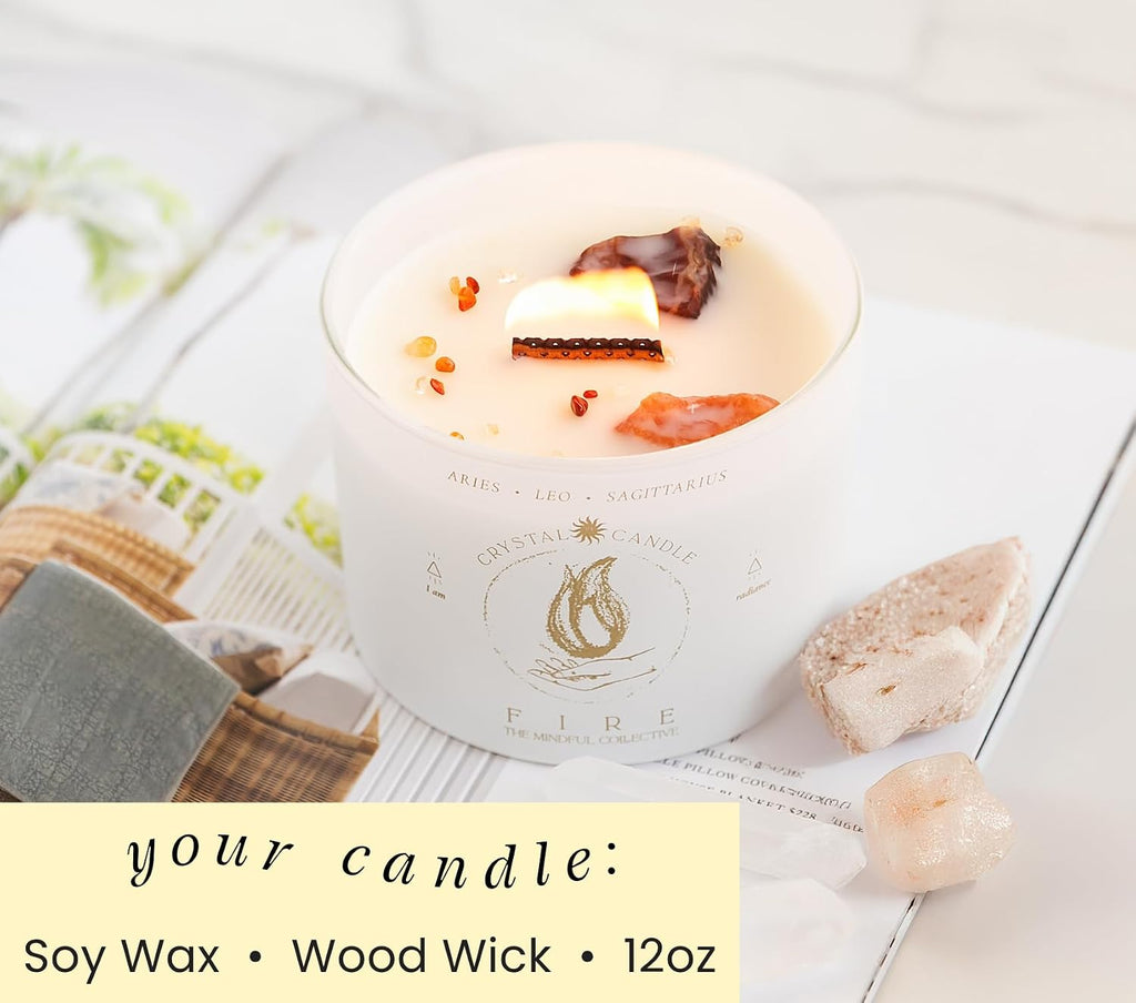 Aries, Leo, Sagittarius Gifts for Women, Wood Wick Crystal Soy Candle
