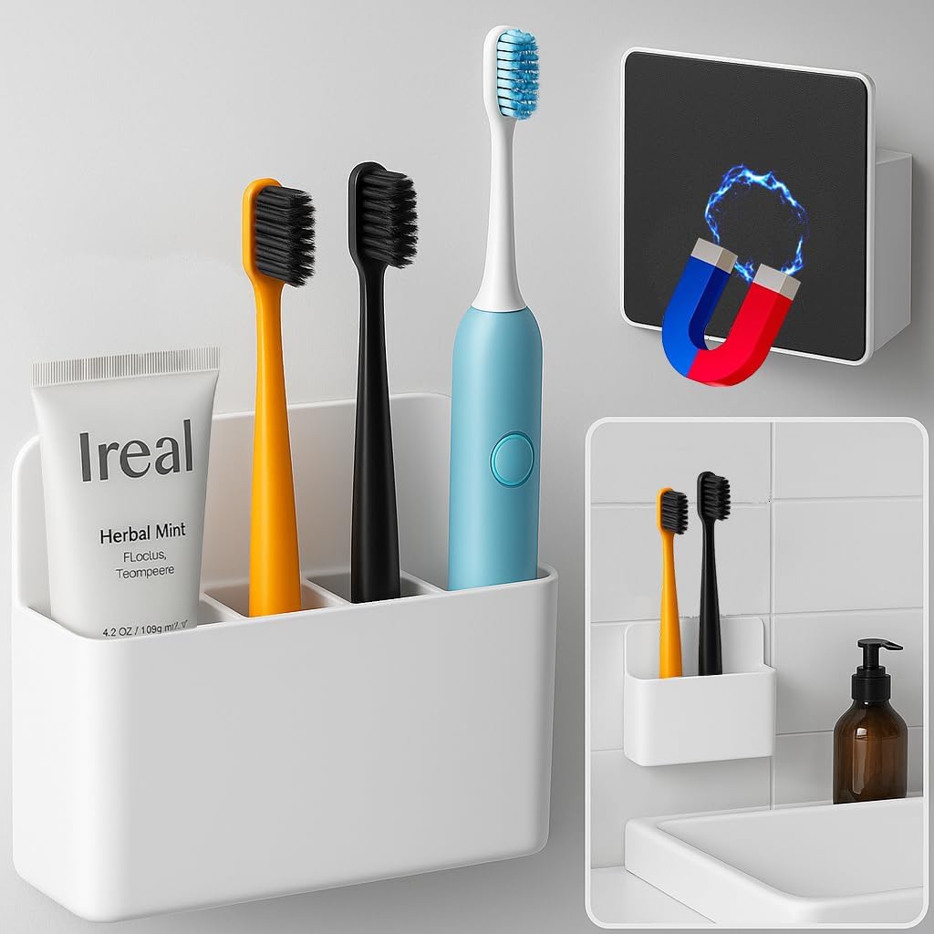 Magnetic Toothbrush Holder for Cruise Ships, Wall-Mounted Bathroom Organizer, Compact Travel Accessories, Cruise Essentials 2025&2026