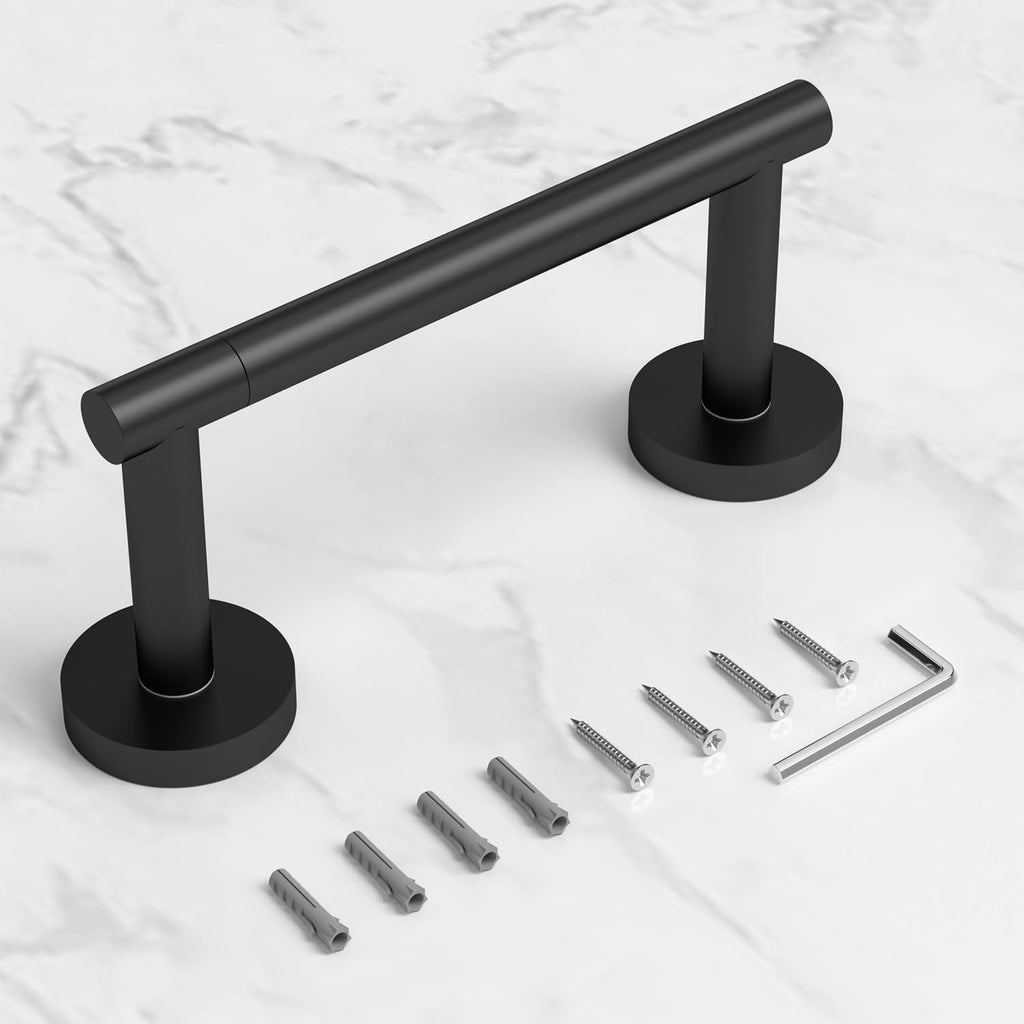 HITSLAM Matte Black Toilet Paper Holder, Double Post Pivoting, SS304