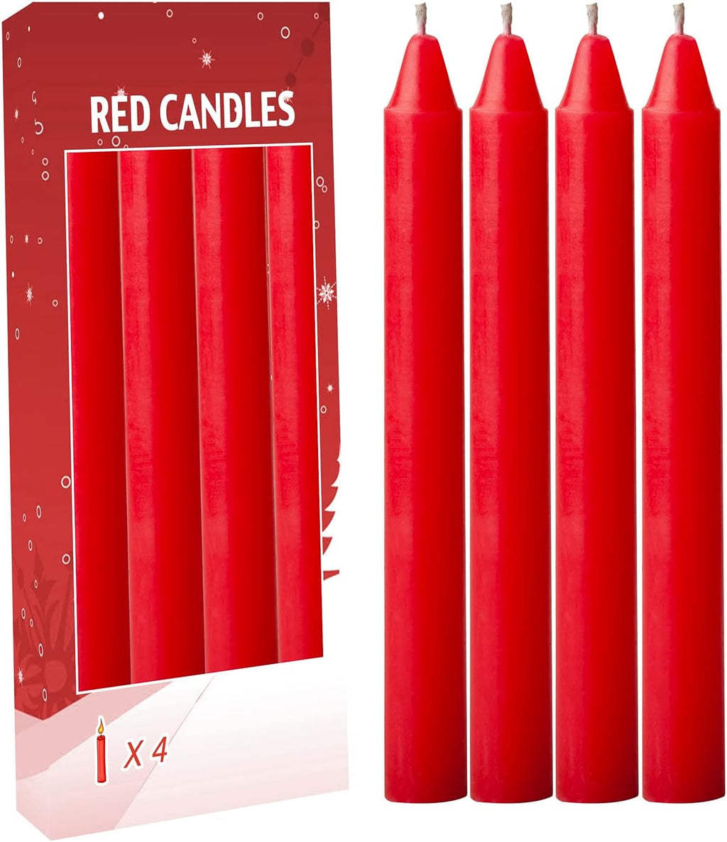 4 pcs Red Set Taper Candle Candlesticks 7 ¾ (7.75 inch) Tall x 3/4 inch (0.75 inch) Diameter -for Dinner Table, Party or Wedding and Table Top décor. (4pc, Red)