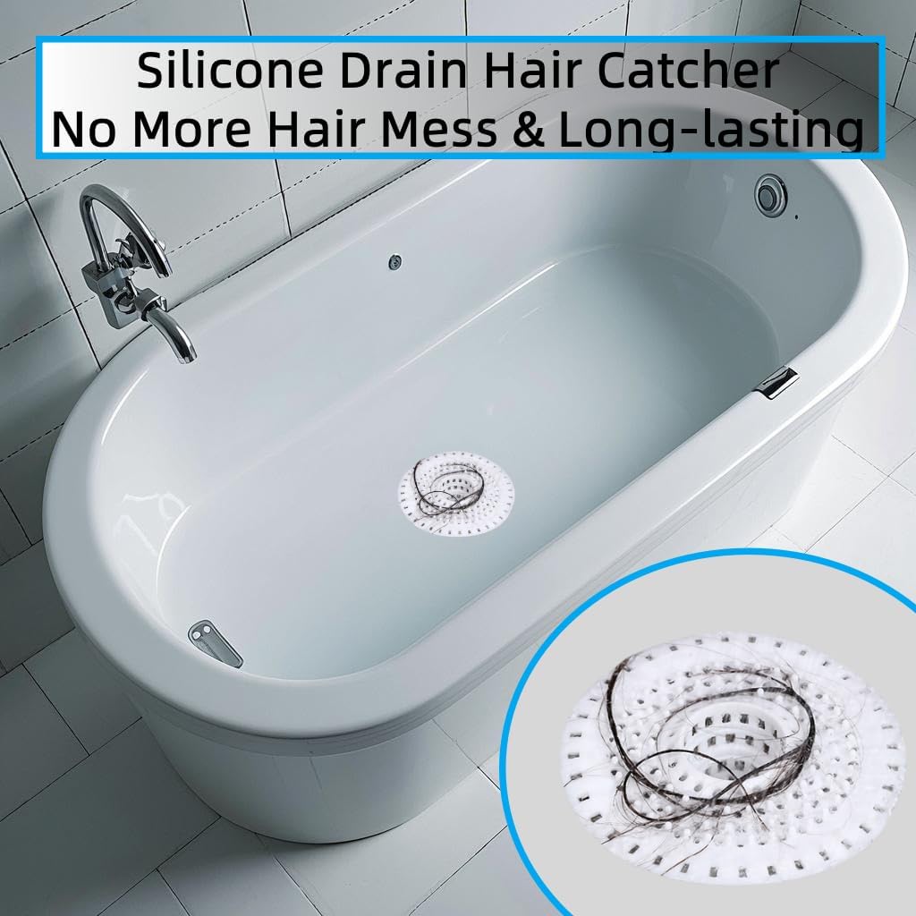 White Drain Hair Catcher Shower Drain Cover Hair Catcher Bathtub Drain Hair Catcher Silicone Tub Hair Catcher Drain Protector