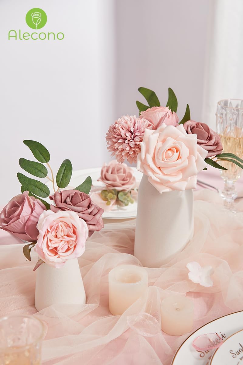 Alecono Dusty Pink Artificial Flowers, Set of 2