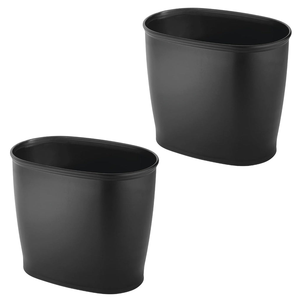 iDesign Slim Plastic Bathroom Trash Can, 2-Pack, Black
