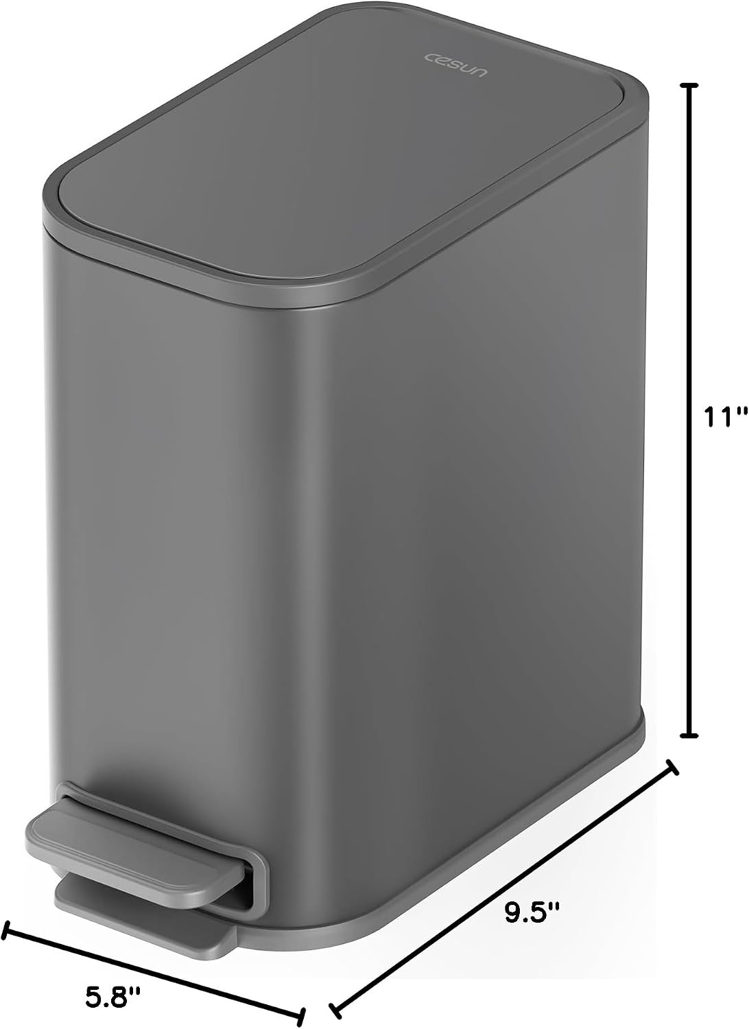 Cesun Small Bathroom Trash Can with Lid Soft Close & Pedal, 1.3 Gal, Gray
