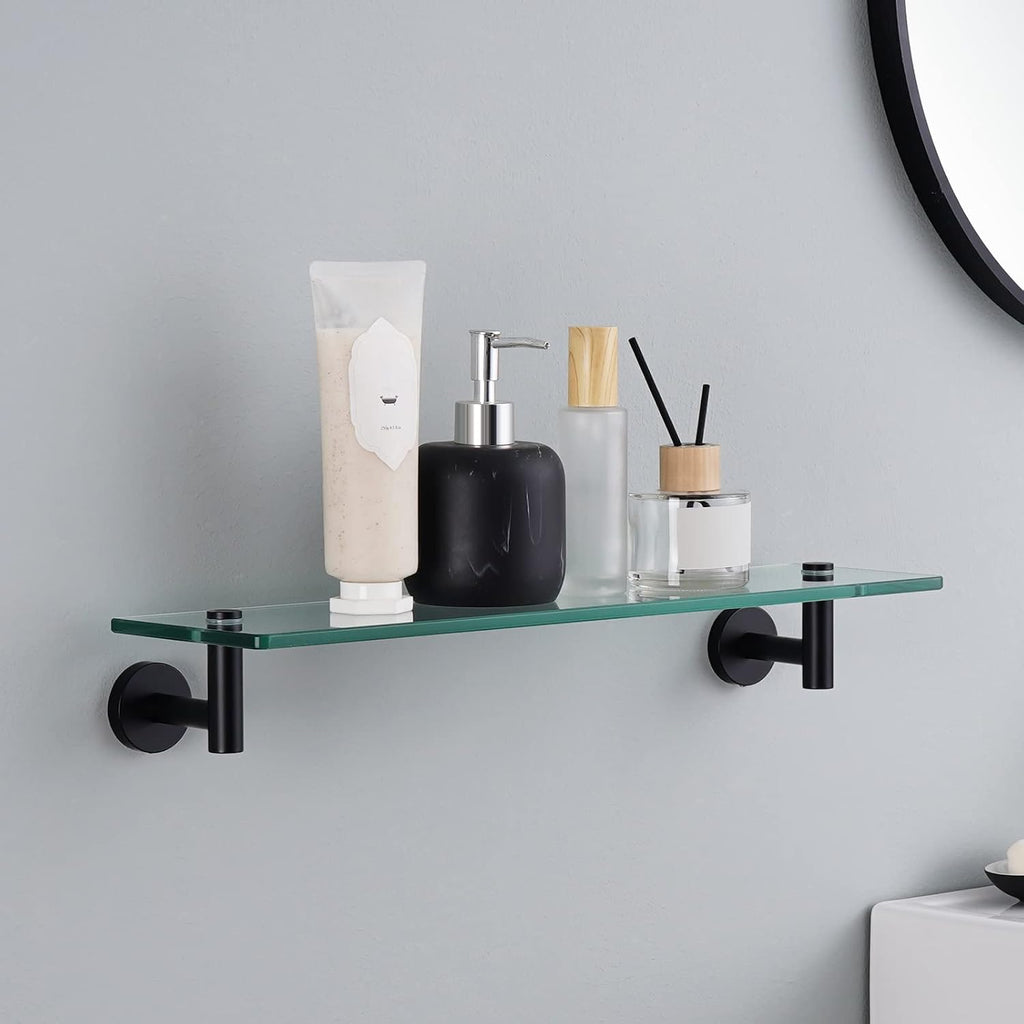 KES Bathroom Glass Shelf with 8 MM-Thick Tempered Glass, Matte Black