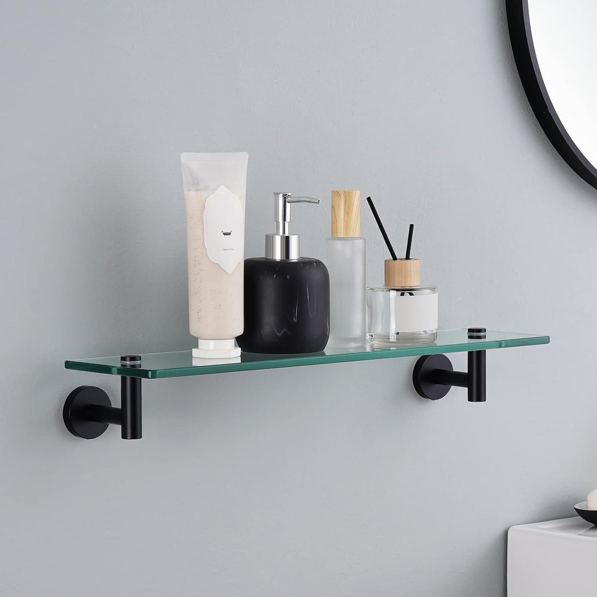 KES Bathroom Glass Shelf with 8 MM-Thick Tempered Glass, Matte Black