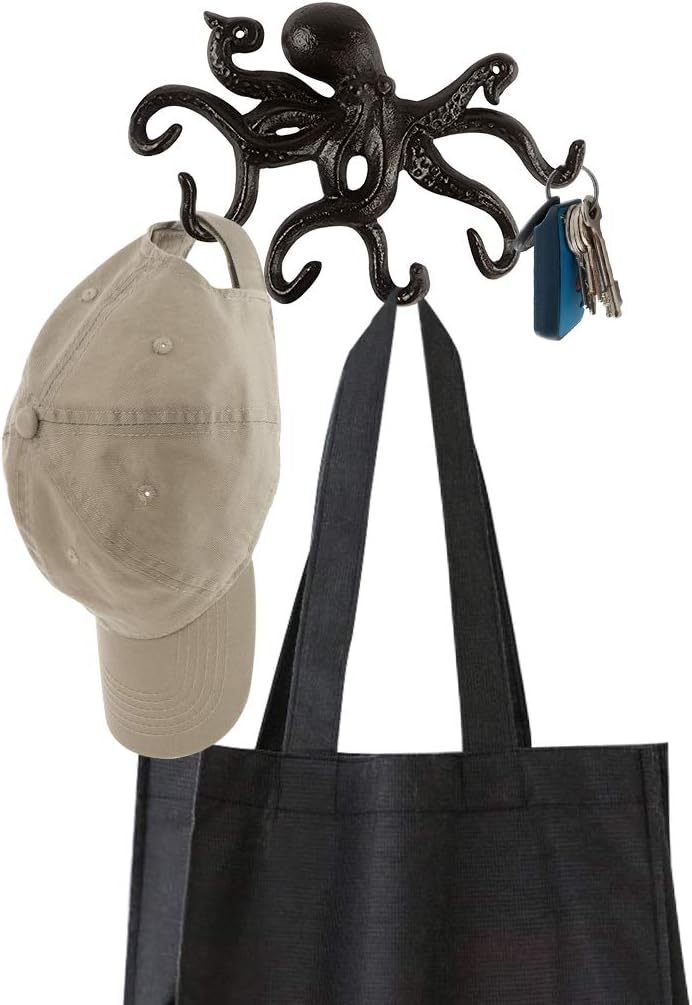 MDLUU Octopus Hook - Nautical Wall Key Holder, Antique Cast Iron Hook for Coat, Hand Towel, Bathrobe, Jacket