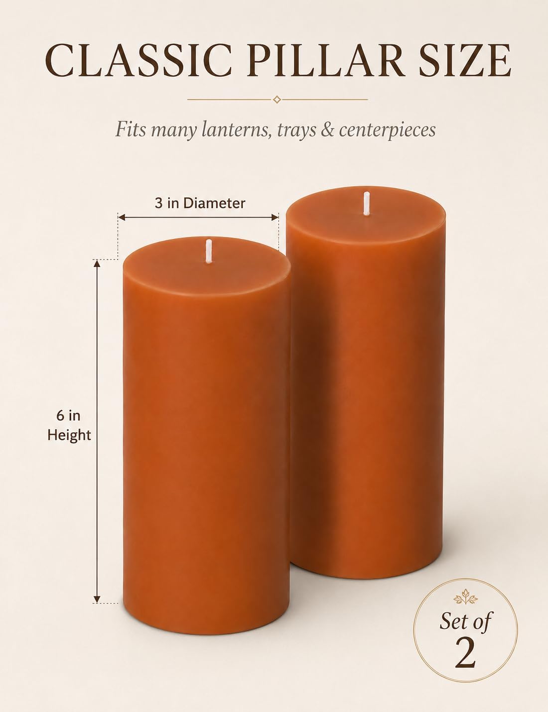 2 Pack 3 x 6 Inch Burnt Orange Unscented Pillar Candles