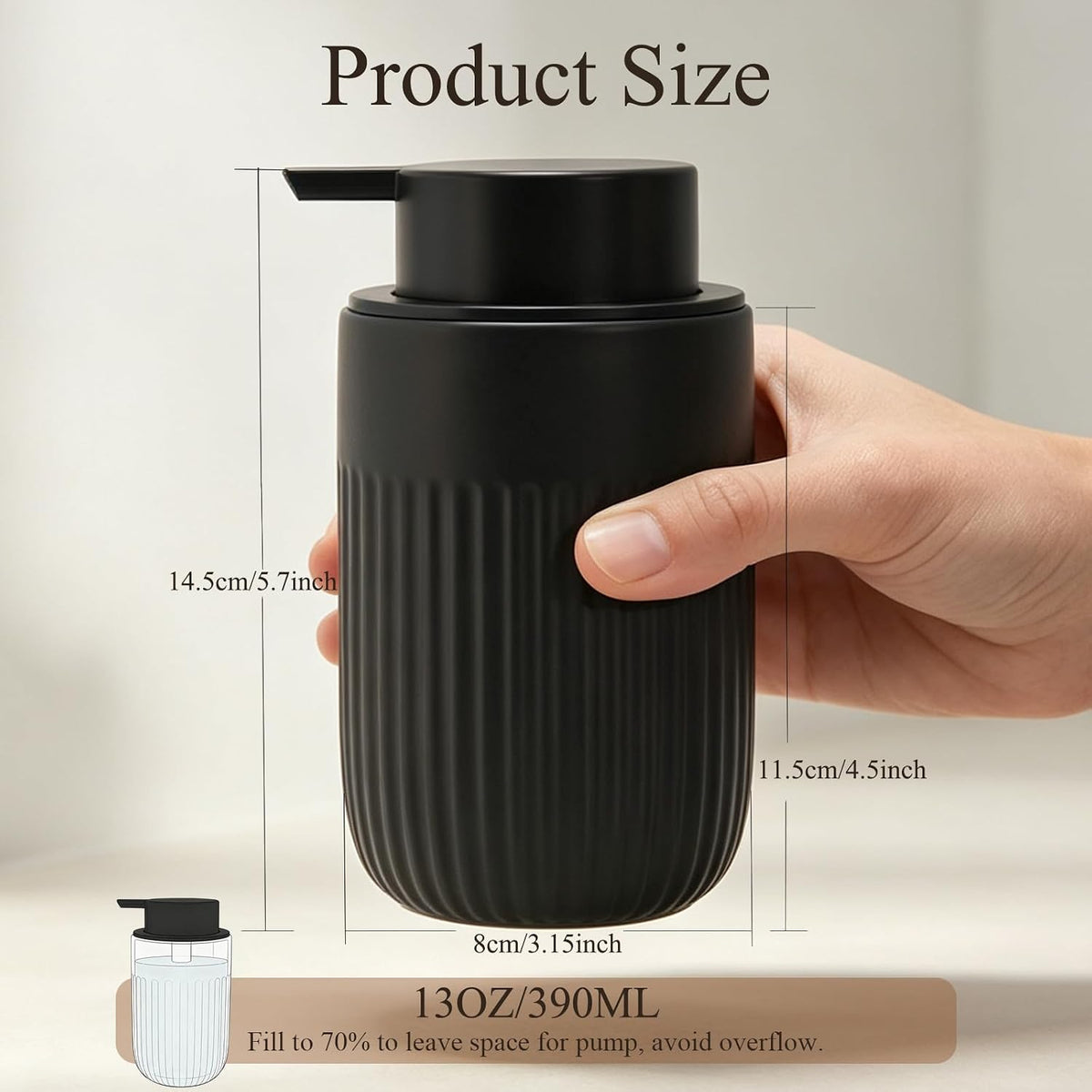 White Ceramic Foaming Soap Dispenser for Bathroom Countertop 13oz