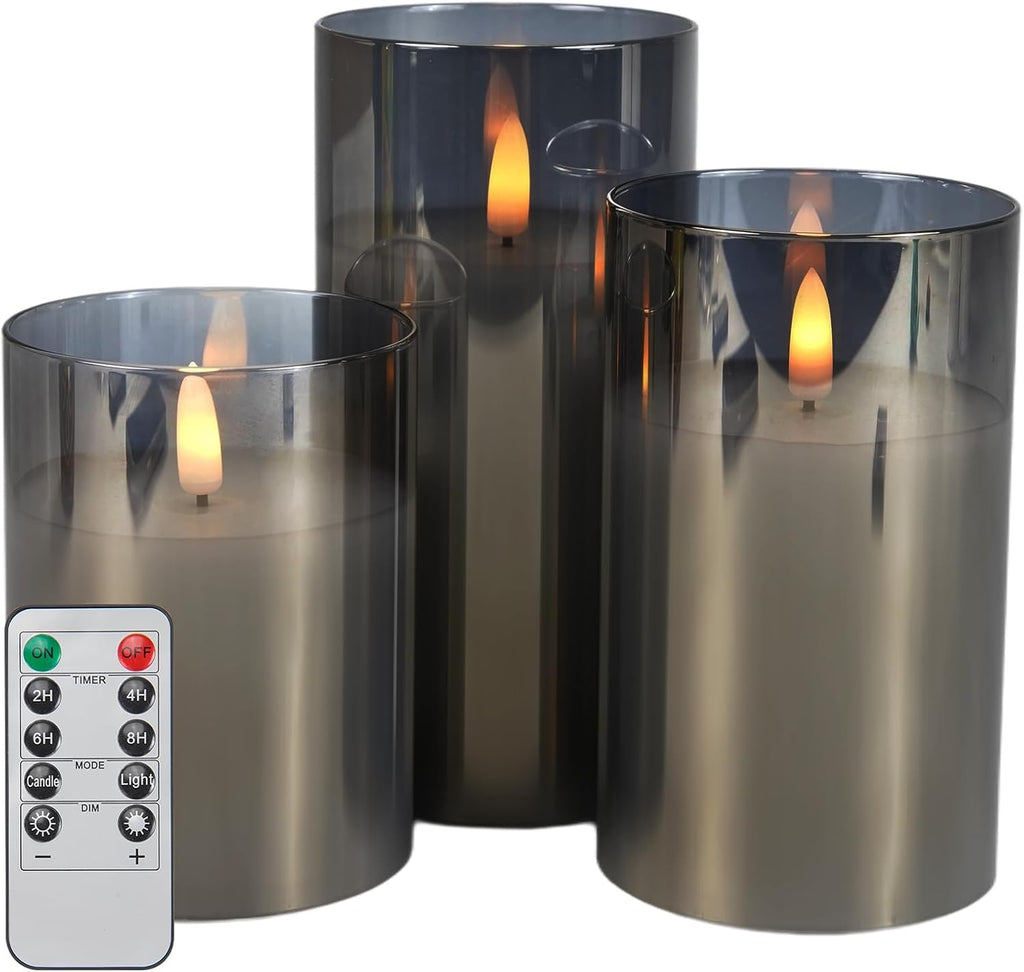 Flameless Glass Candles with Remote, Realistic Wax LED Pillar Candles JL-C3
