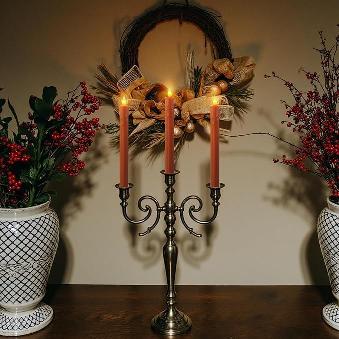 Flameless Taper Candles -10 inch 6 Pack Orange Candle Sticks with 3D Flickering Effect & 10-Key Remote, Realistic Battery Operated Candlesticks for Christmas Decor, Weddings, Halloween, Home Decor