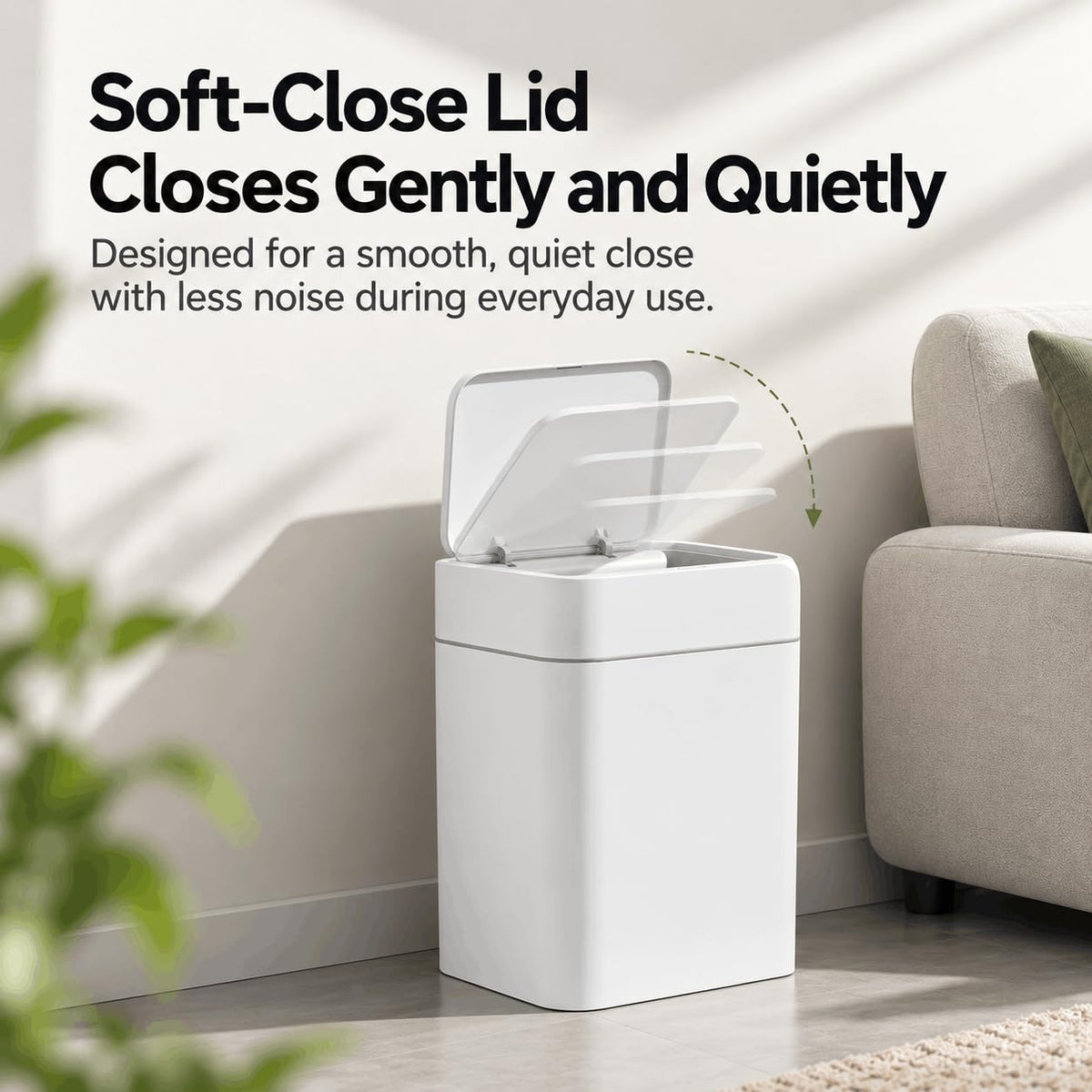2.4 Gallon Small Automatic Trash Can, White Plastic Touchless Garbage Bin for for Bathroom, Bedroom, Office, Kitchen, 9 Liter Small Motion Senor Trash Can